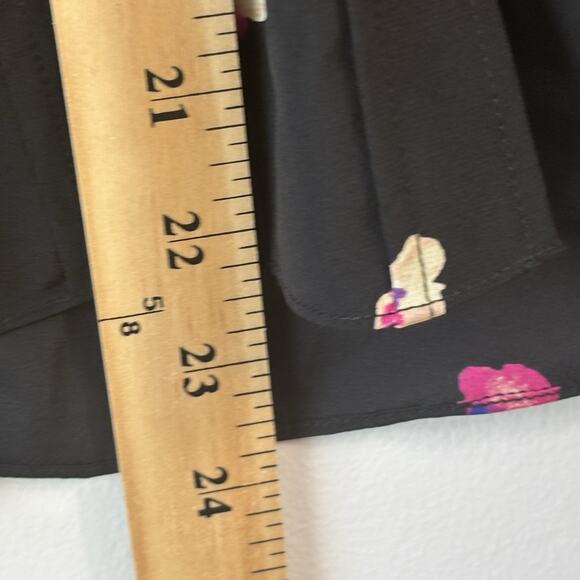 Rebecca Taylor Blouse Black Pink 6 Floriana Long Sleeve Silk Feminine Floral Top - Picture 14 of 15